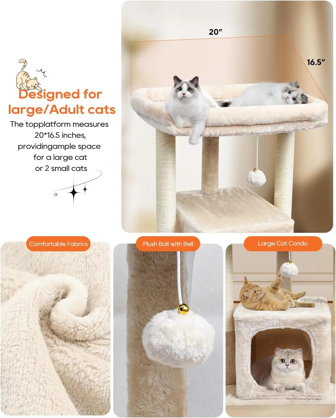 Cat Tree With Scratching Posts And Plush Perch For Cats
