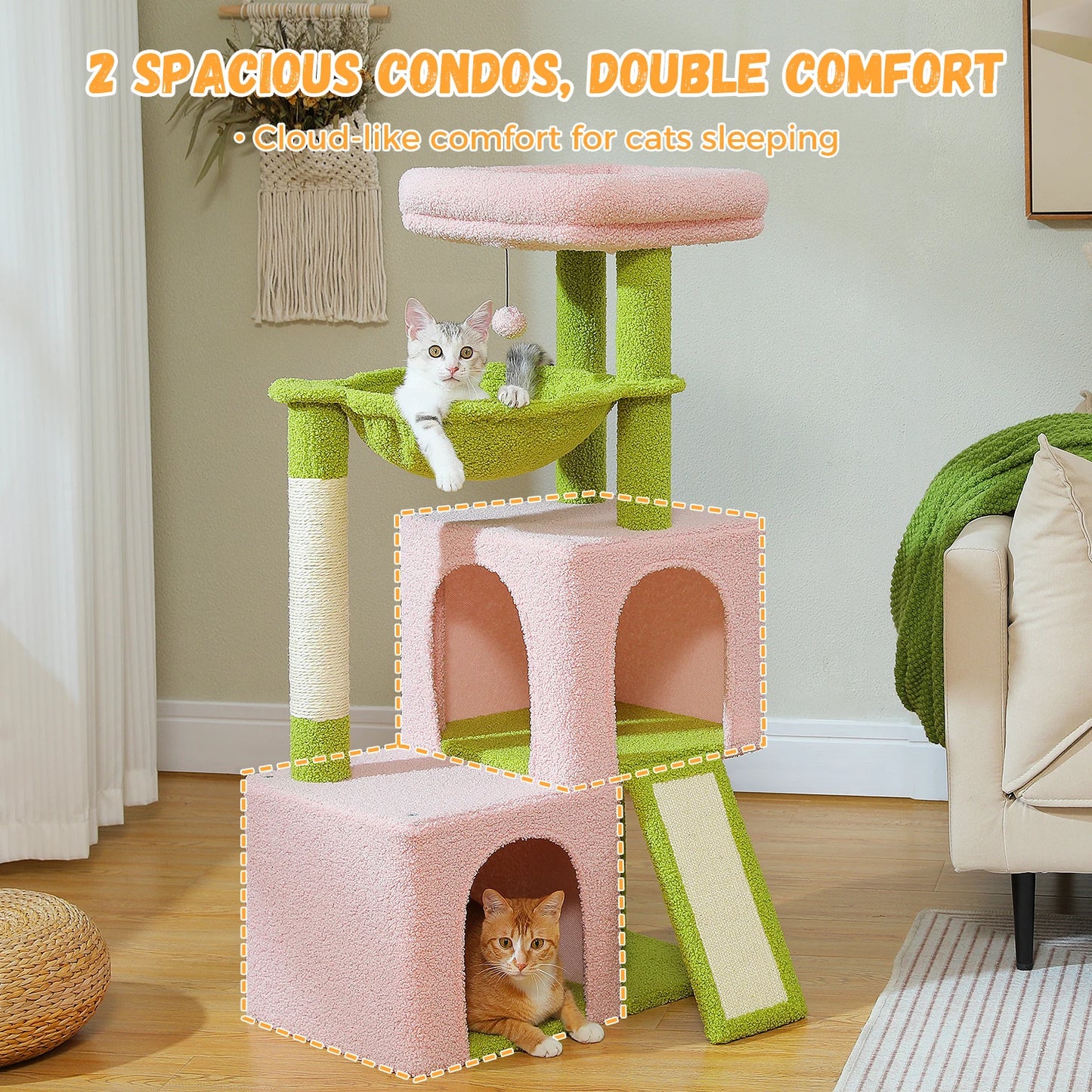PEQULTICN Cat Tree For Indoor Cats Multi Level Tower With Sisal Scratching Post