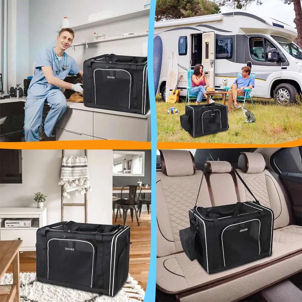 Soft Sided Cat Carrier Travel Bag With Litter Box Bowls