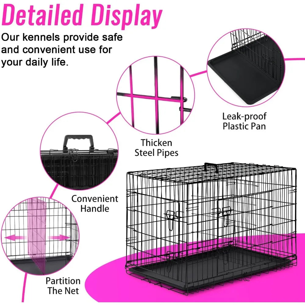 Folding Metal Dog Crate For Large Dogs With Double Door Indoor Outdoor