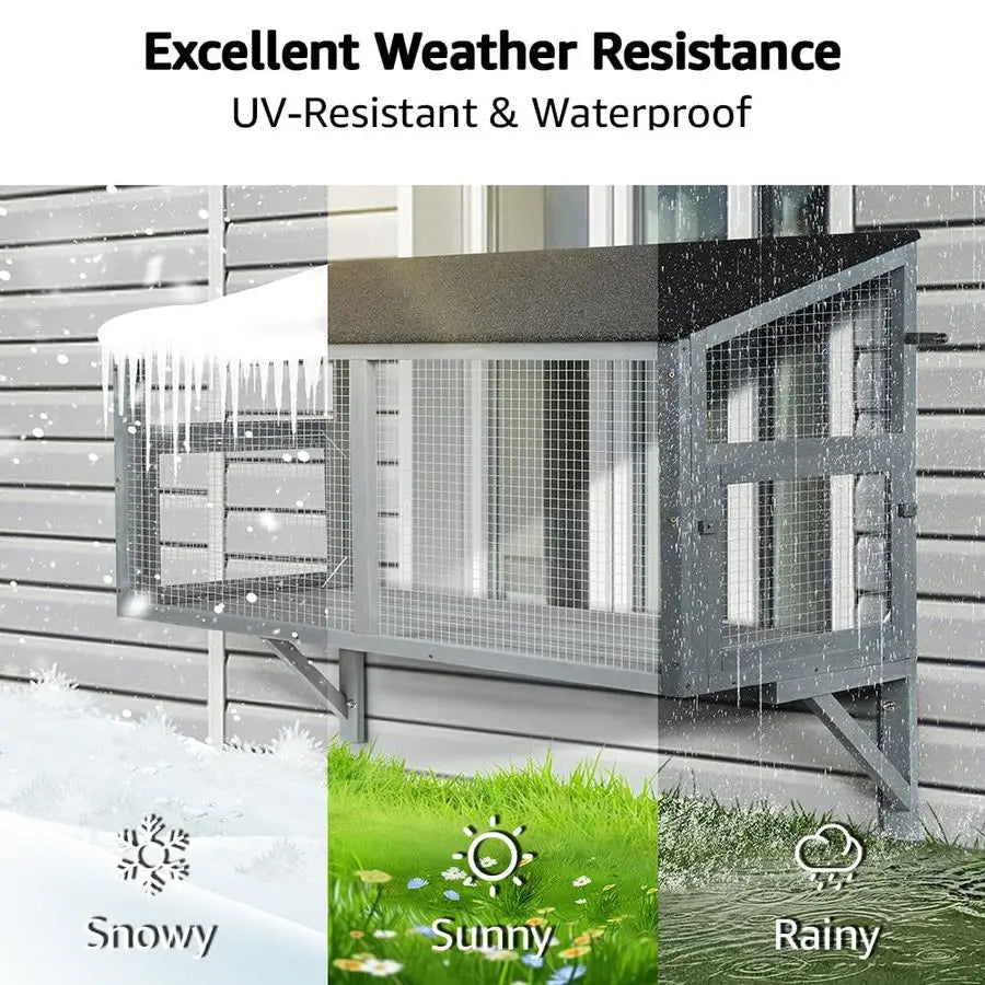 Cat Window Catio Enclosure for Indoor Cats Wooden Window Perch