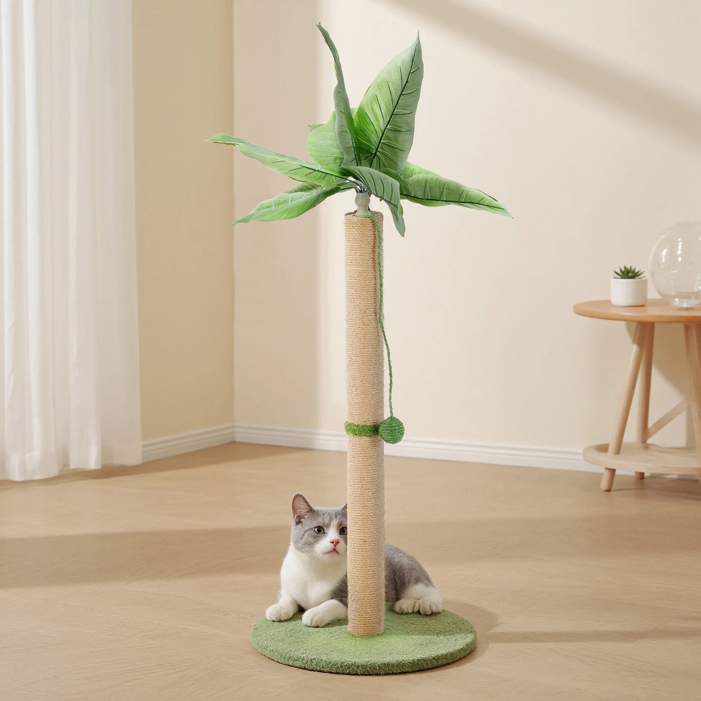 JHK Palm Tree Cat Scratching Post 33In For Indoor Cats With Dangling Ball