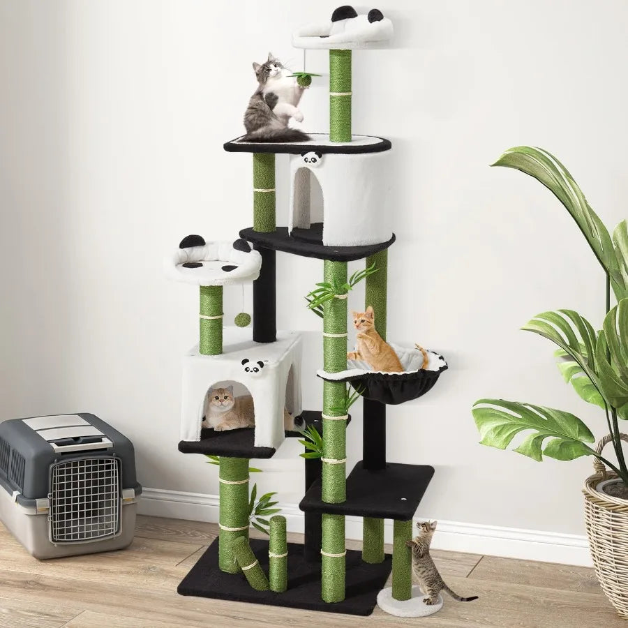 Indoor Cat Tree Panda Design Four Tier Kitty Condo