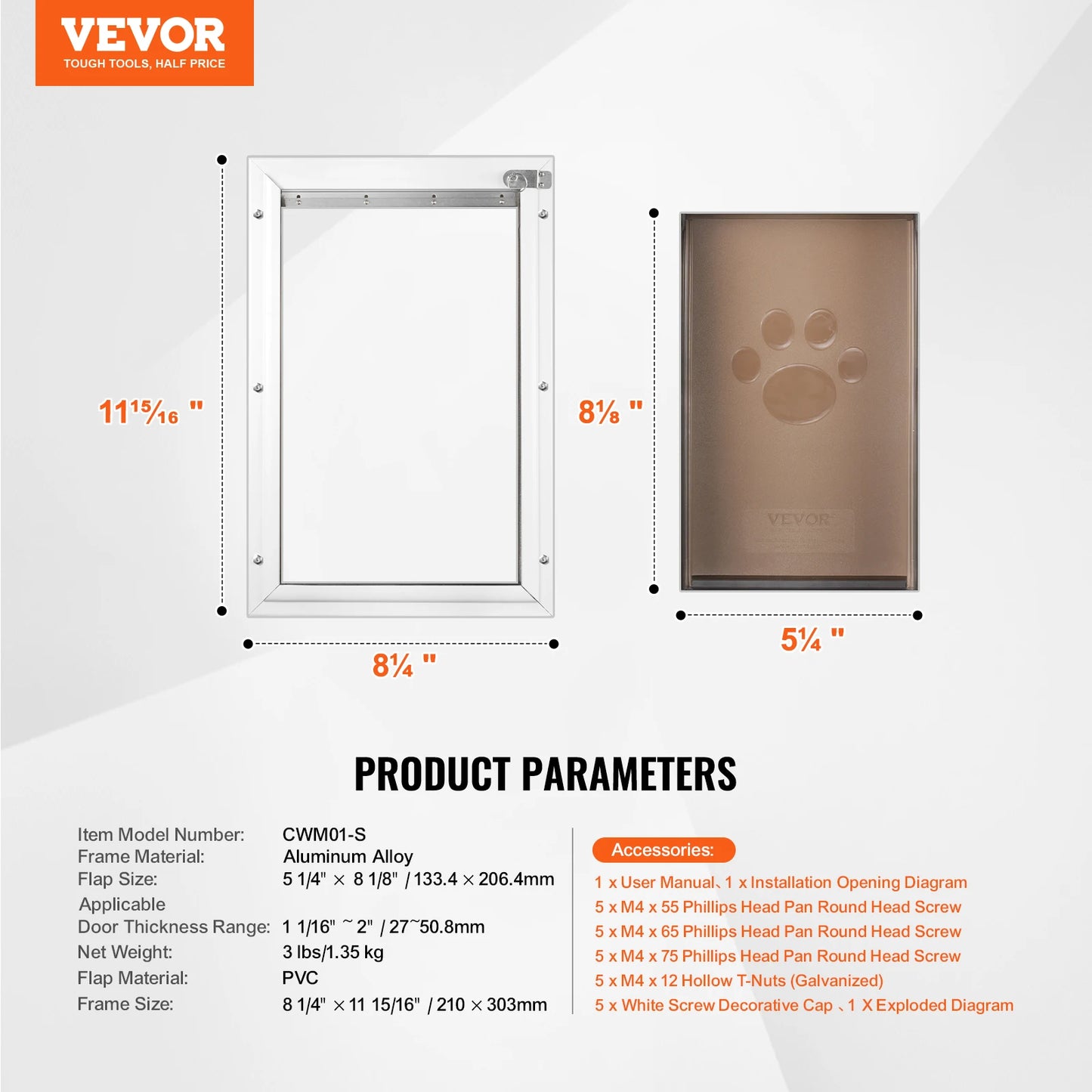 Weatherproof Pet Door Aluminum Frame With Lockable Flap Indoor Outdoor