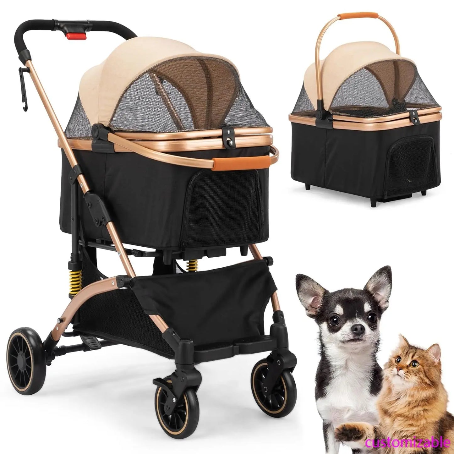 XMSJ 4-Wheel Premium 3-In-1 Foldable Pet Stroller Carrier