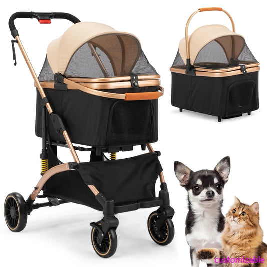 XMSJ 4-Wheel Premium 3-In-1 Foldable Pet Stroller Carrier