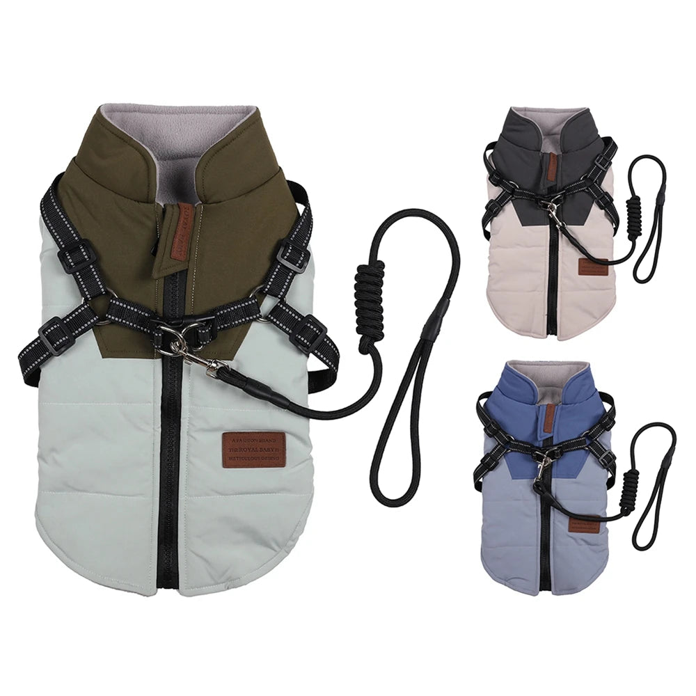 Winter Dog Jacket With Harness Waterproof Coat For Dogs