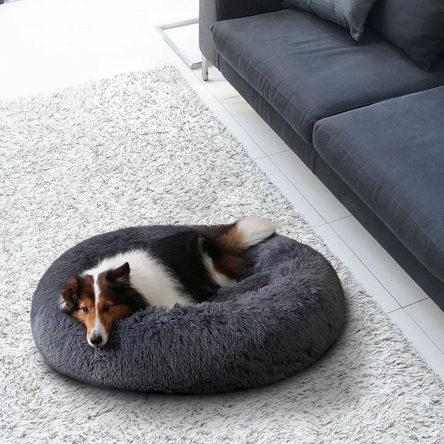 NONECN Plush Round Dog And Cat Kennel Bed Winter Warm Cushion