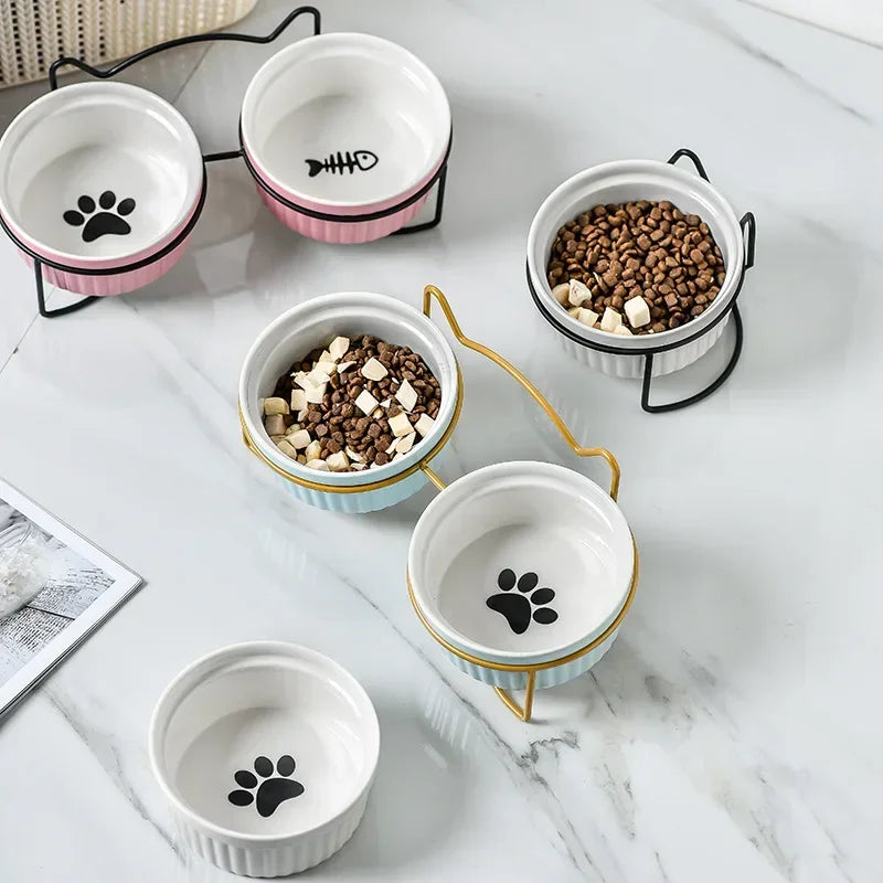 Ceramic Elevated Pet Bowl For Dogs And Cats With Bracket