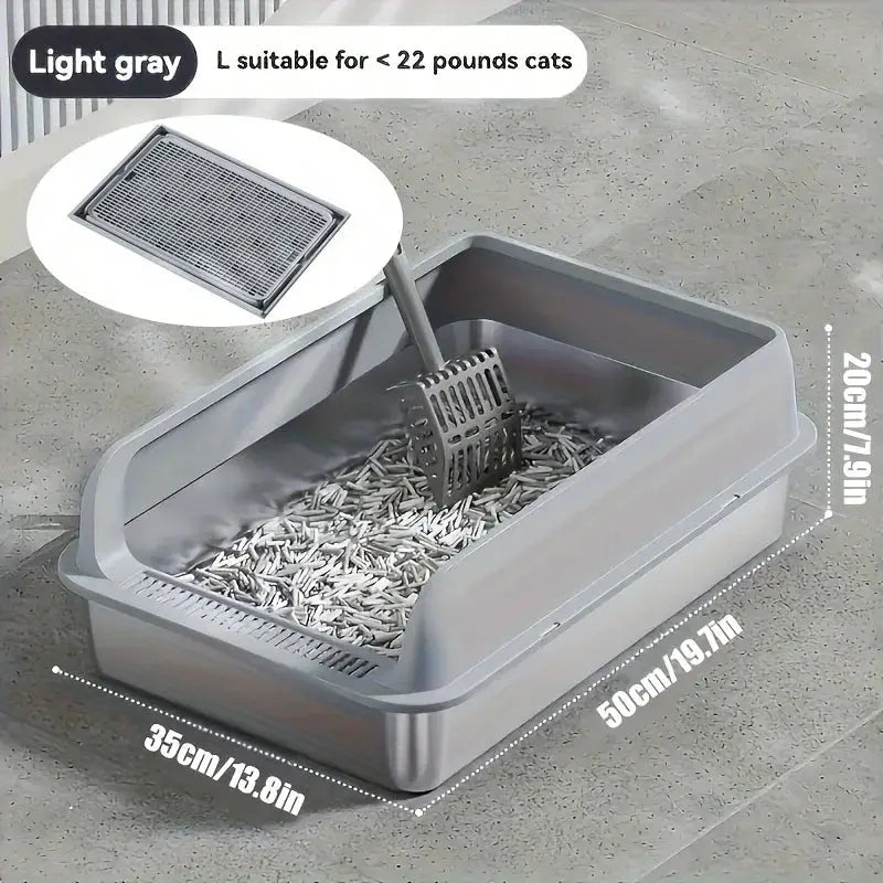 KEMORELA EXtra Large Stainless Steel Cat Litter Box with Lid - Enclosed LitterPan High-Sided Resistant Leak-Proof Cat Litter Mat by Furtastic Pet Essentials