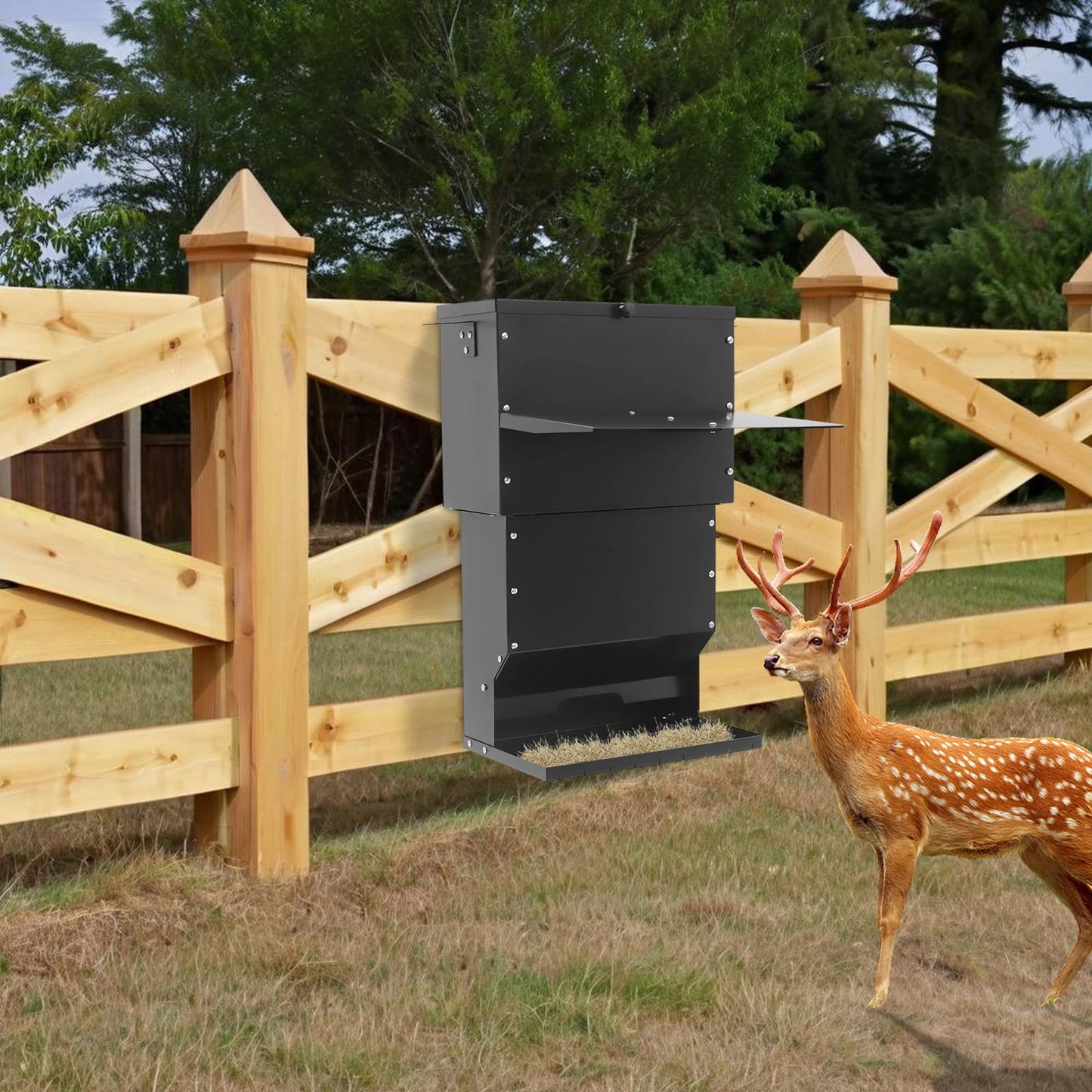 Deer Feeder Hanging Stainless Steel 27kg Capacity With Lid