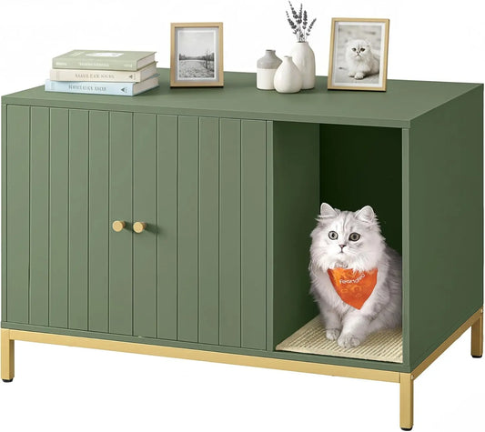 Modern Cat Litter Box Enclosure With Scratching Mat And Table