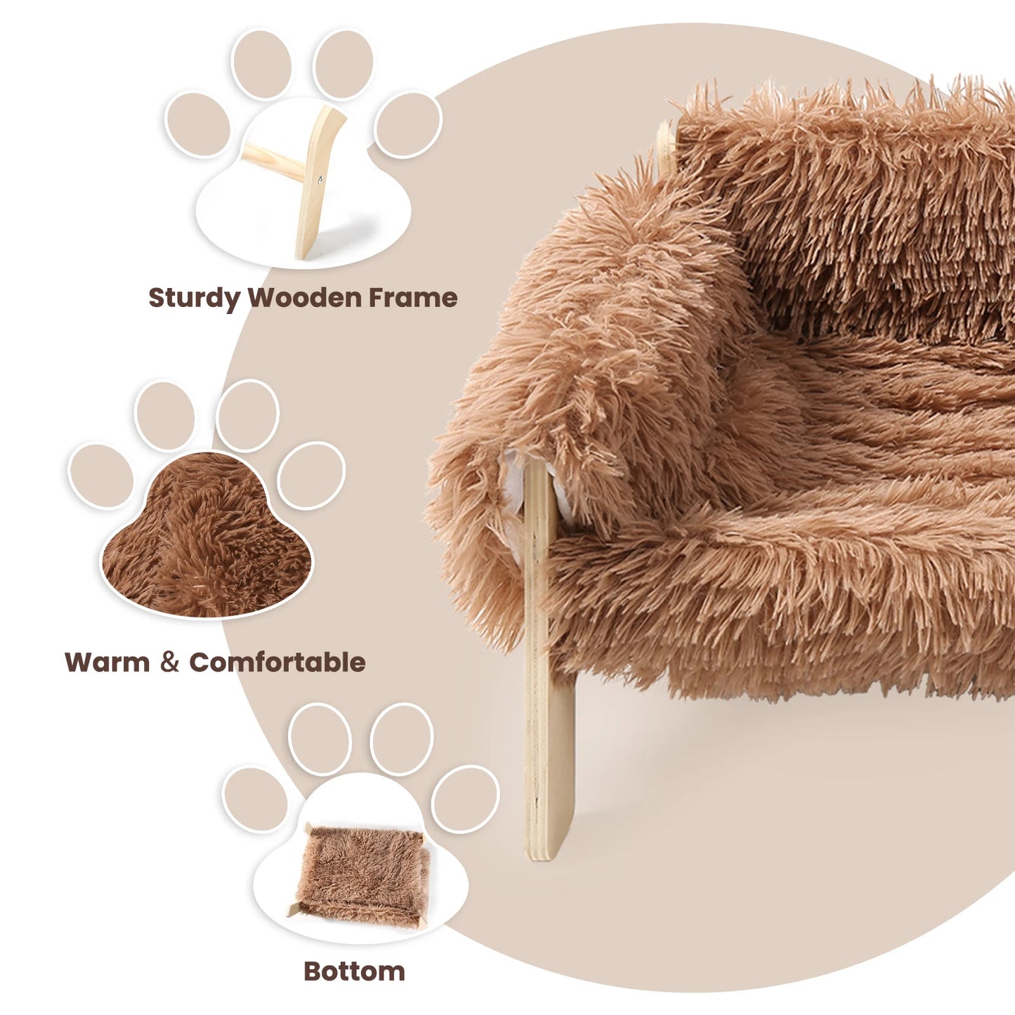 Raised Plush Cat Bed With Sturdy Wooden Leg Frame Sofa