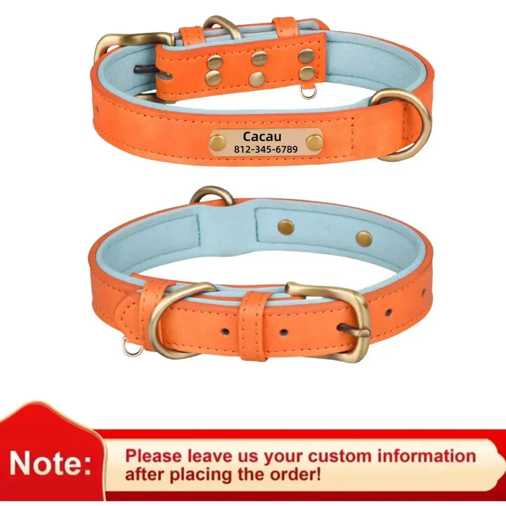 Personalized Customized Leather ID Nameplate Dog Collar Soft Padded Dogs Collars Free Engraving Name for Small Medium Large Dogs by Furtastic Pet Essentials