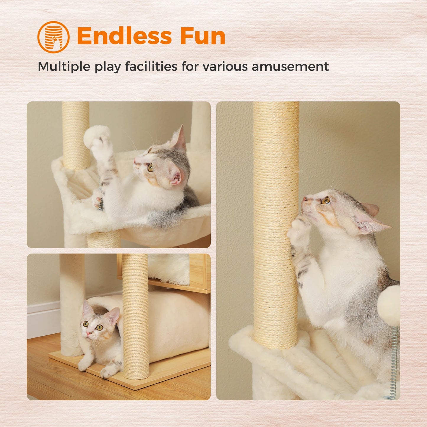 PAWZ Road Height Adjustable Cat Tree With Sisal Posts