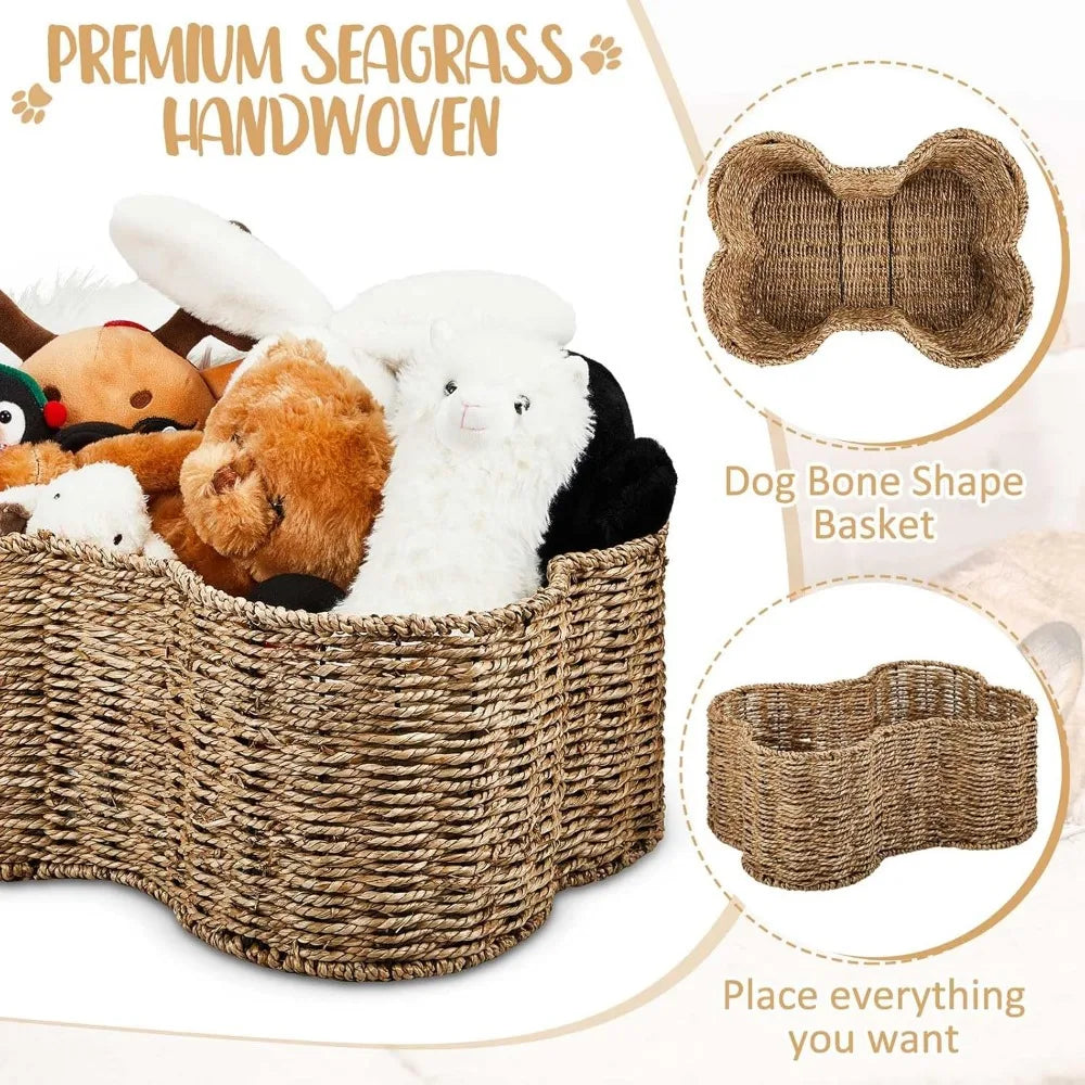 Hign-concerned Bone Shaped Dog Toy Basket 2 Pack Handmade Wicker