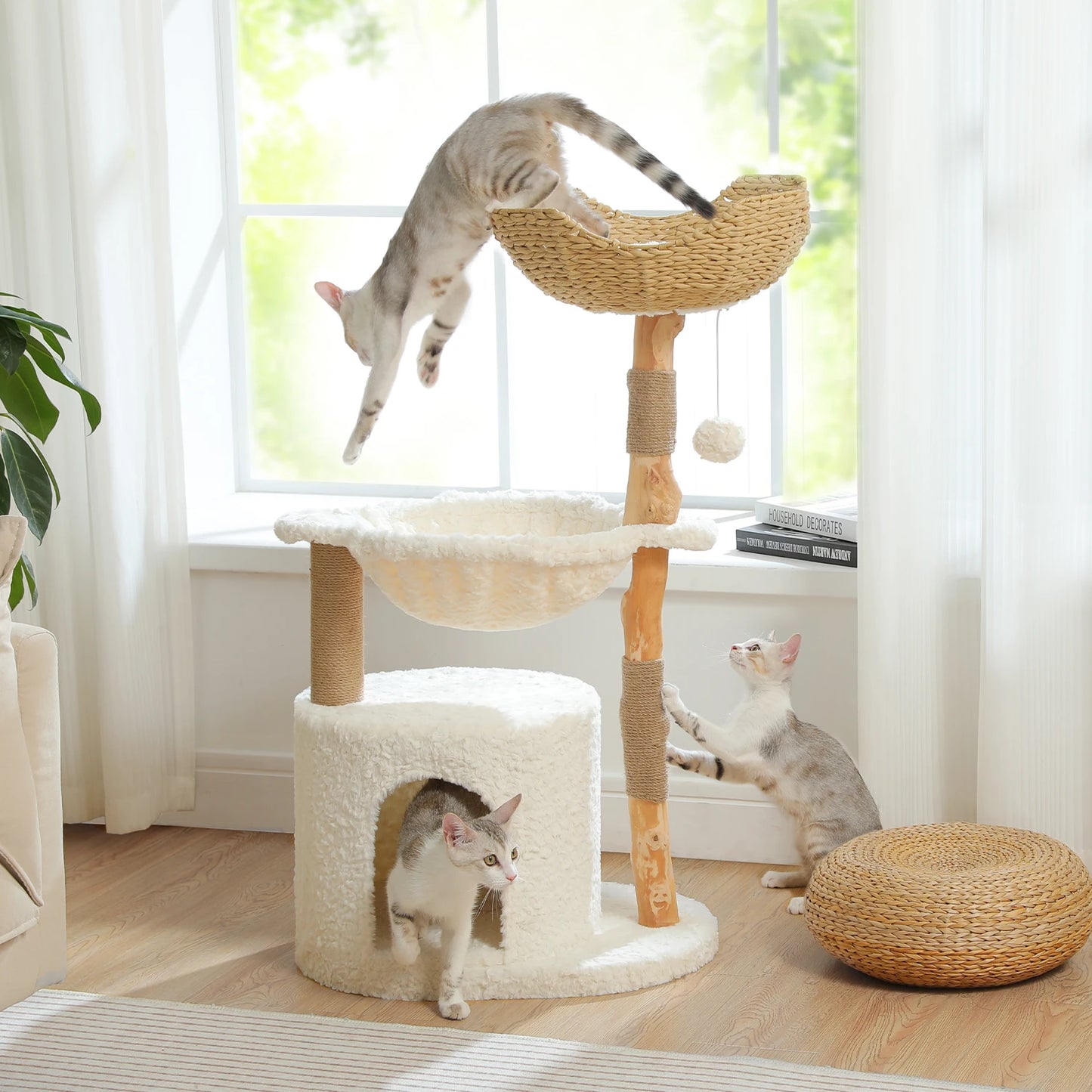 PEQULTICN Solid Wood Cat Tree Tower With Condo And Perches