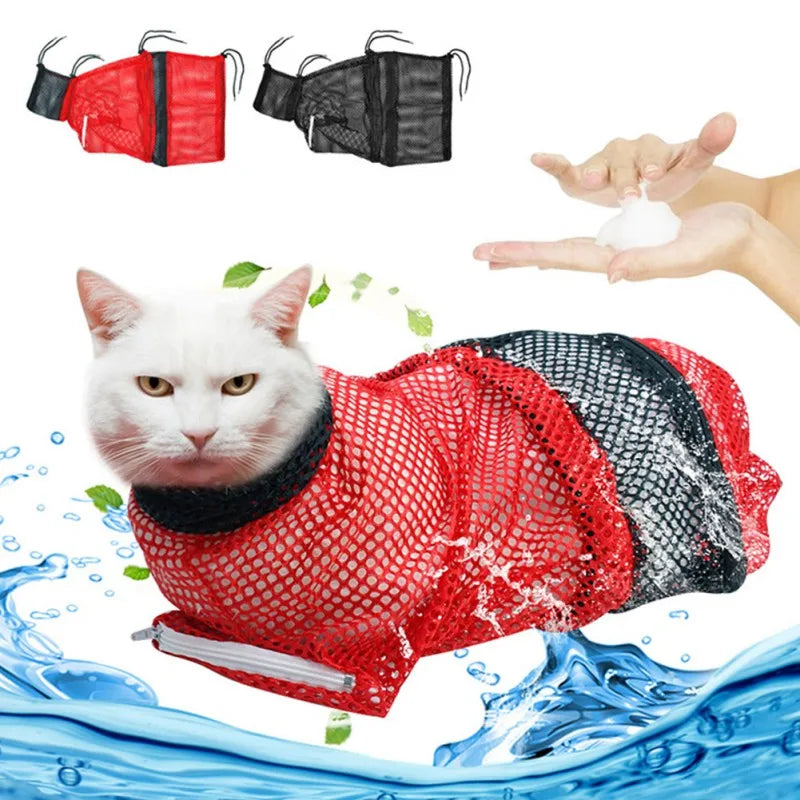 Hign-concerned Mesh Cat Groom Bath Bag Adjustable Restraint