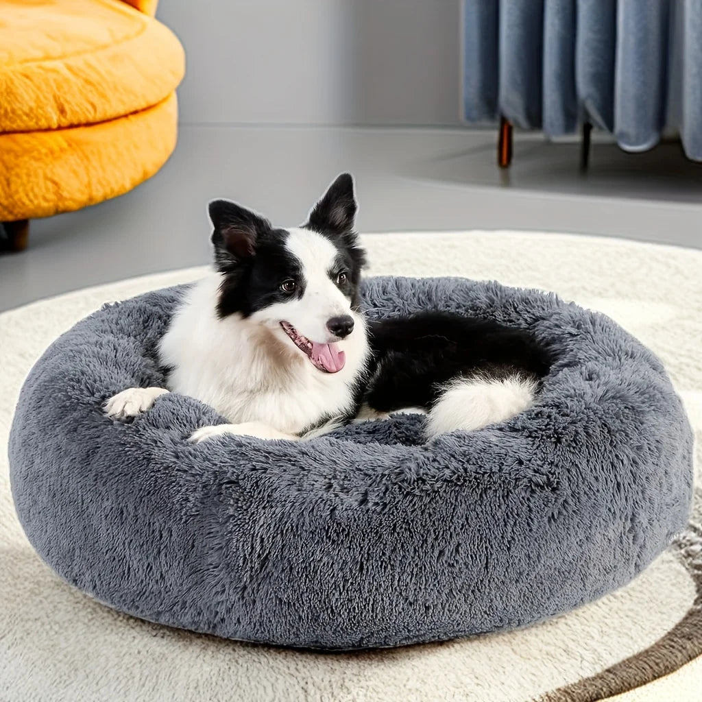 NONECN Plush Round Dog And Cat Kennel Bed Winter Warm Cushion