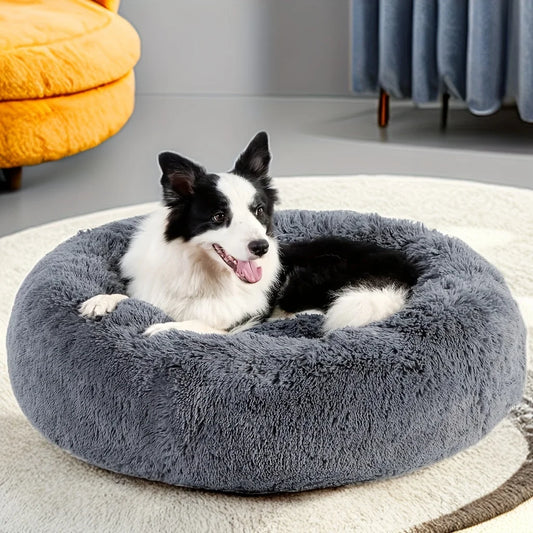 NONECN Plush Round Dog And Cat Kennel Bed Winter Warm Cushion