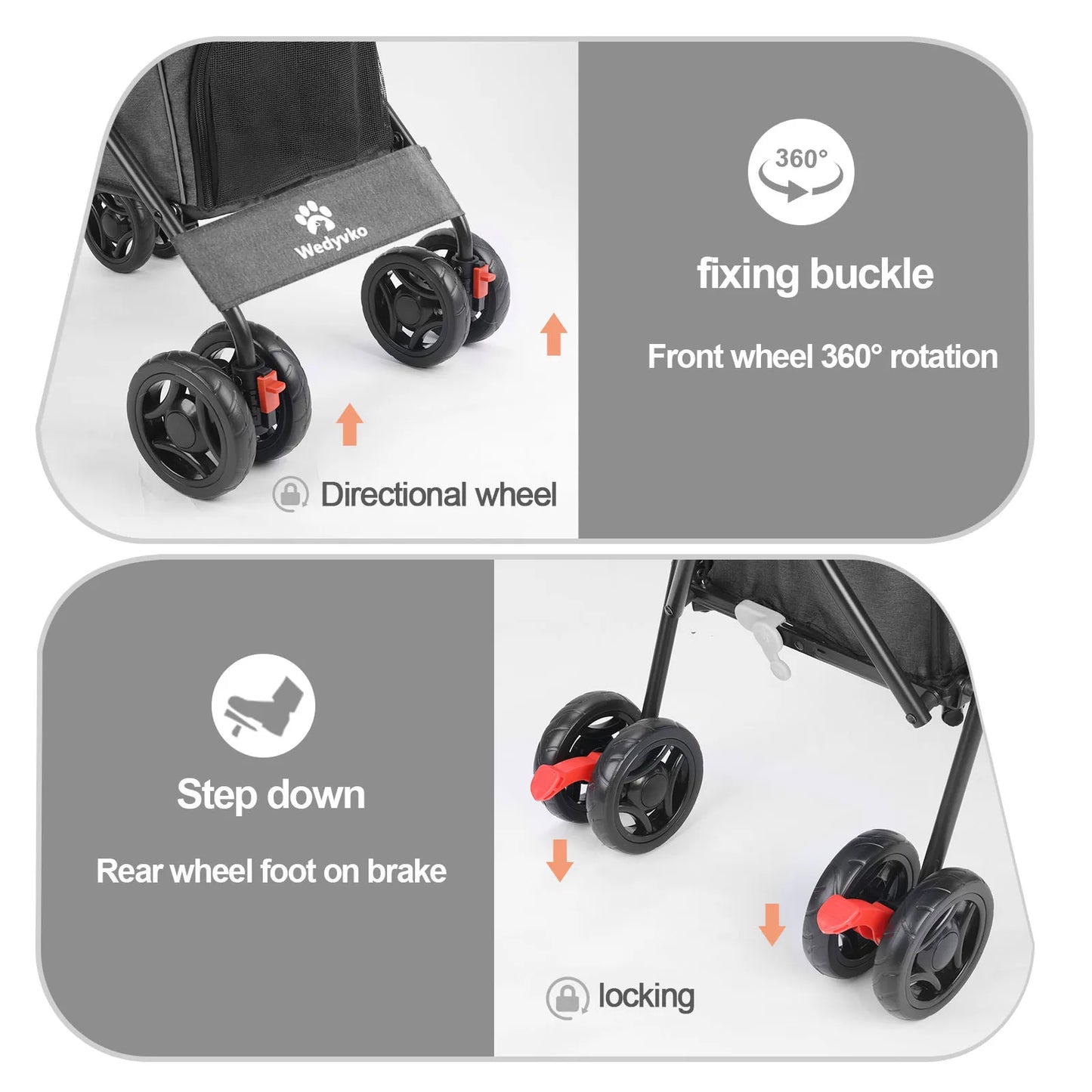 Wedyvko Pet Dog Stroller With Brakes And Storage Foldable