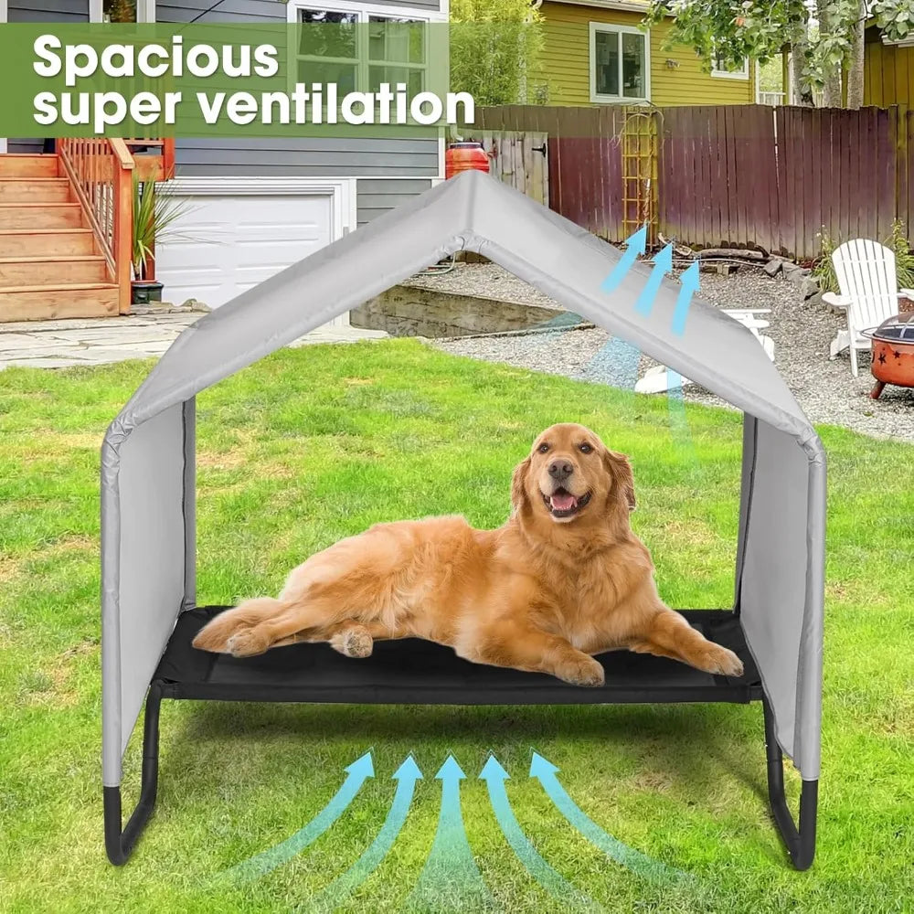Outdoor Dog Bed With Canopy Shade Waterproof Sun Protection