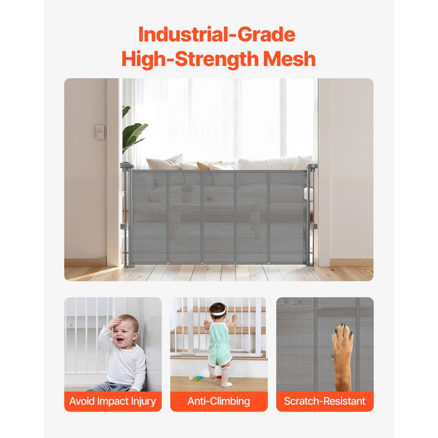 SucceBuy Retractable Baby Gate For Kids And Pets Mesh Security
