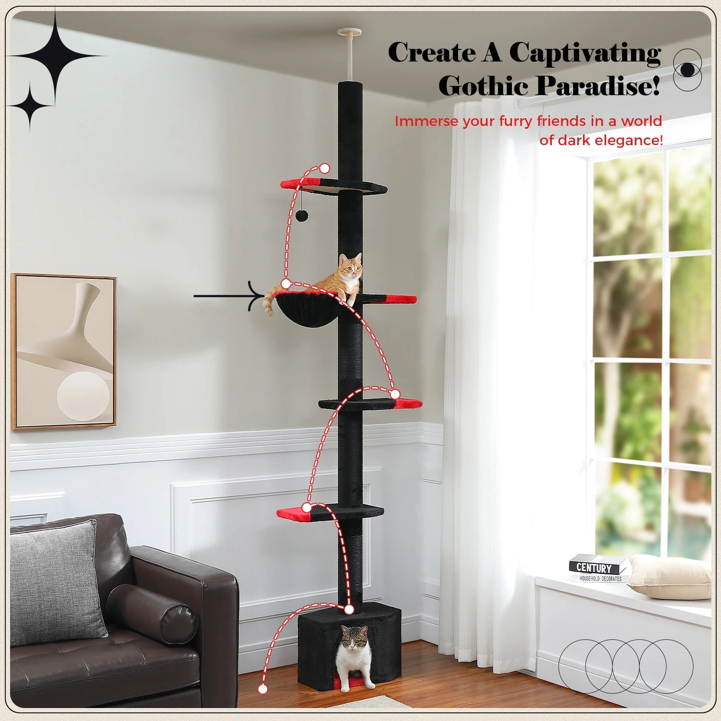 PEQULTICN Adjustable Height Cat Tree With Scratching Posts