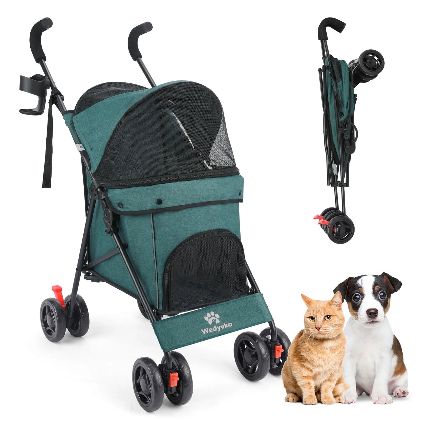 Wedyvko Pet Dog Stroller With Brakes And Storage Foldable