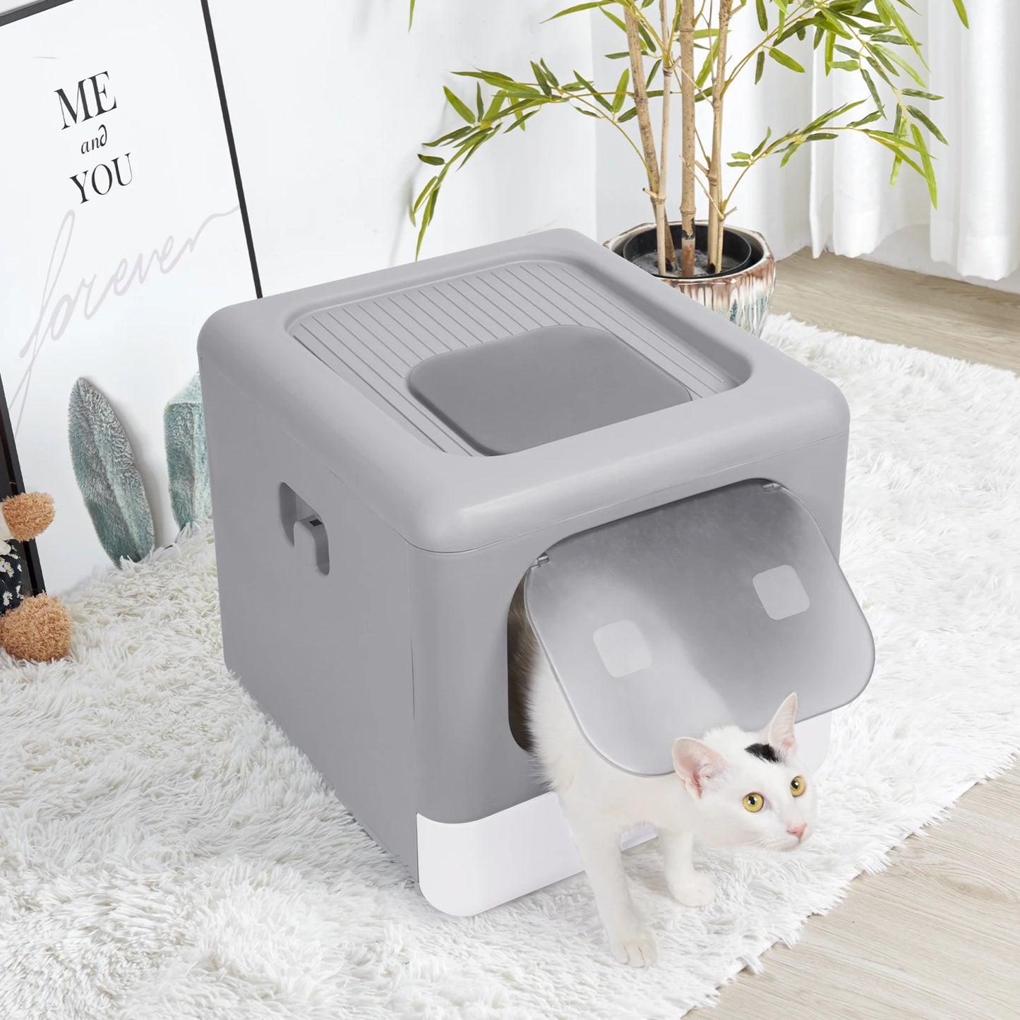 Feature Cat Litter Box With Scoop Front Entry Foldable Enclosed