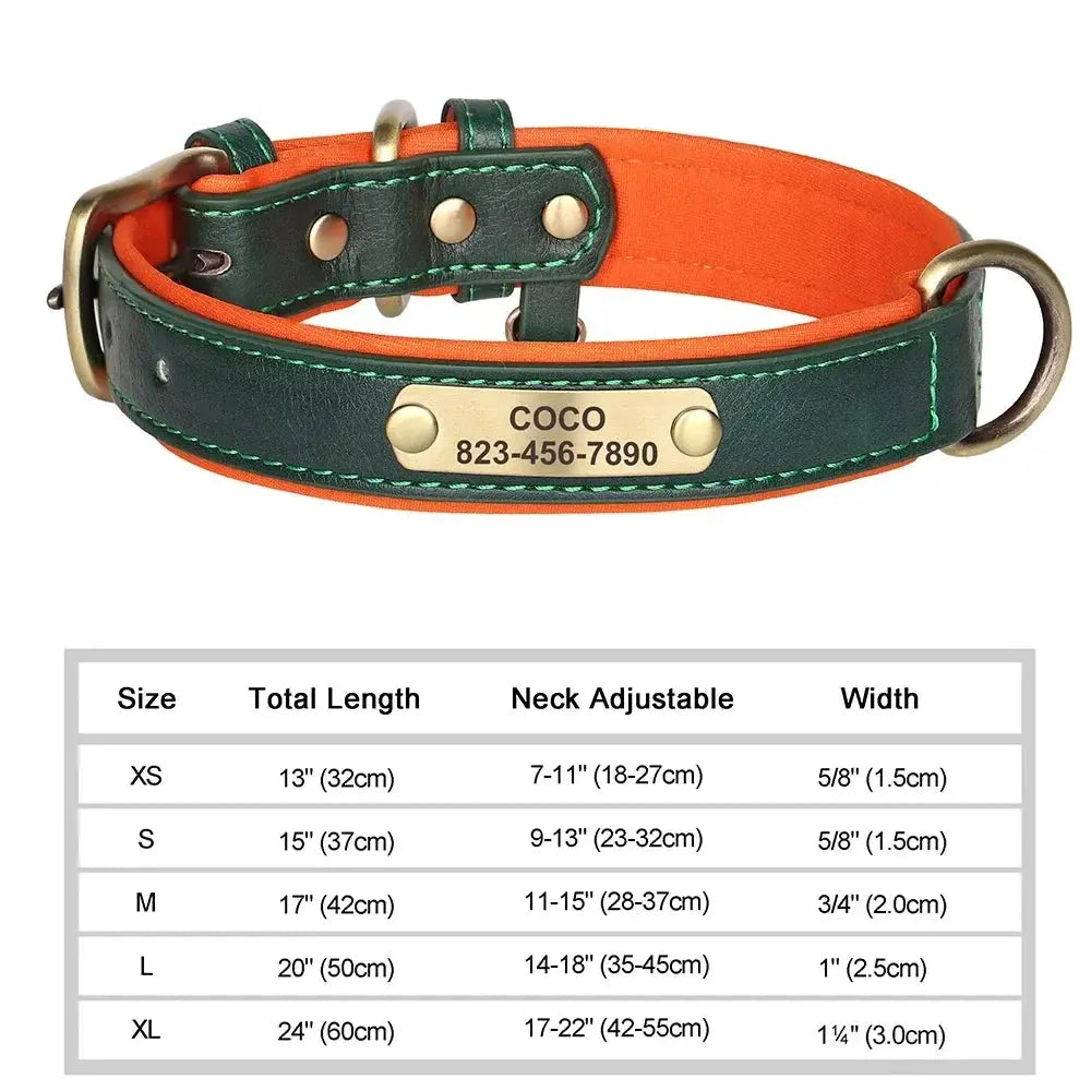 Personalized Customized Leather ID Nameplate Dog Collar Soft Padded Dogs Collars Free Engraving Name for Small Medium Large Dogs by Furtastic Pet Essentials