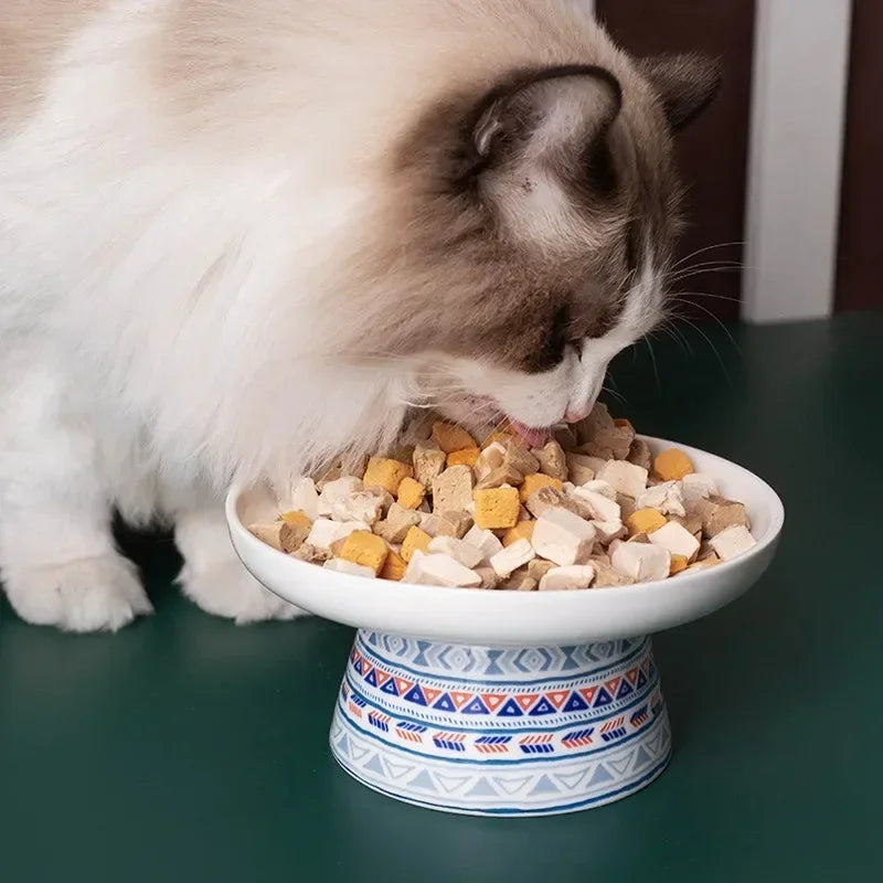 Ceramic Cat Water Bowl Bohemian Raised Feeding Station