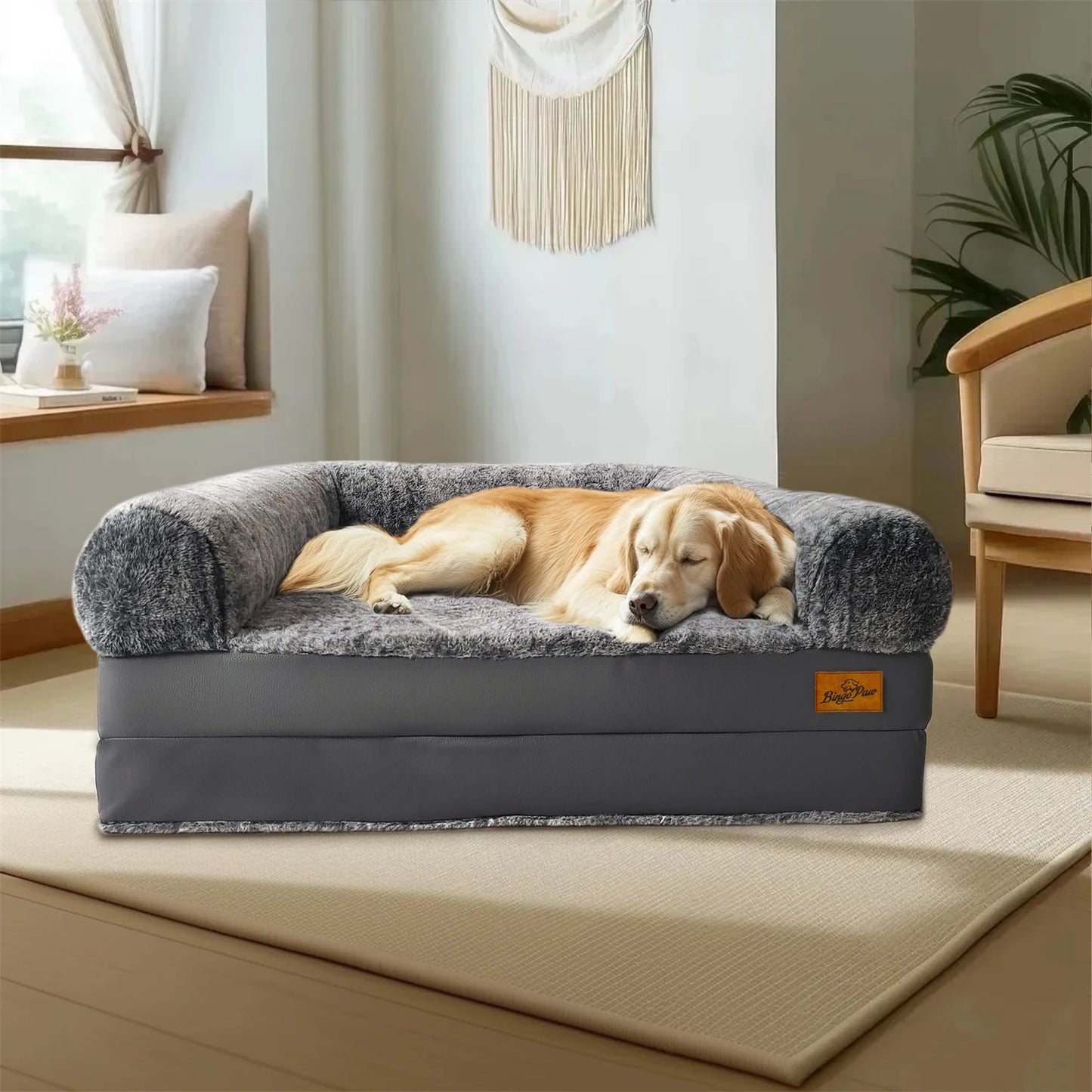 BINGOPAW Calming Foldable Orthopedic Dog Bed With Plush Cover Foam
