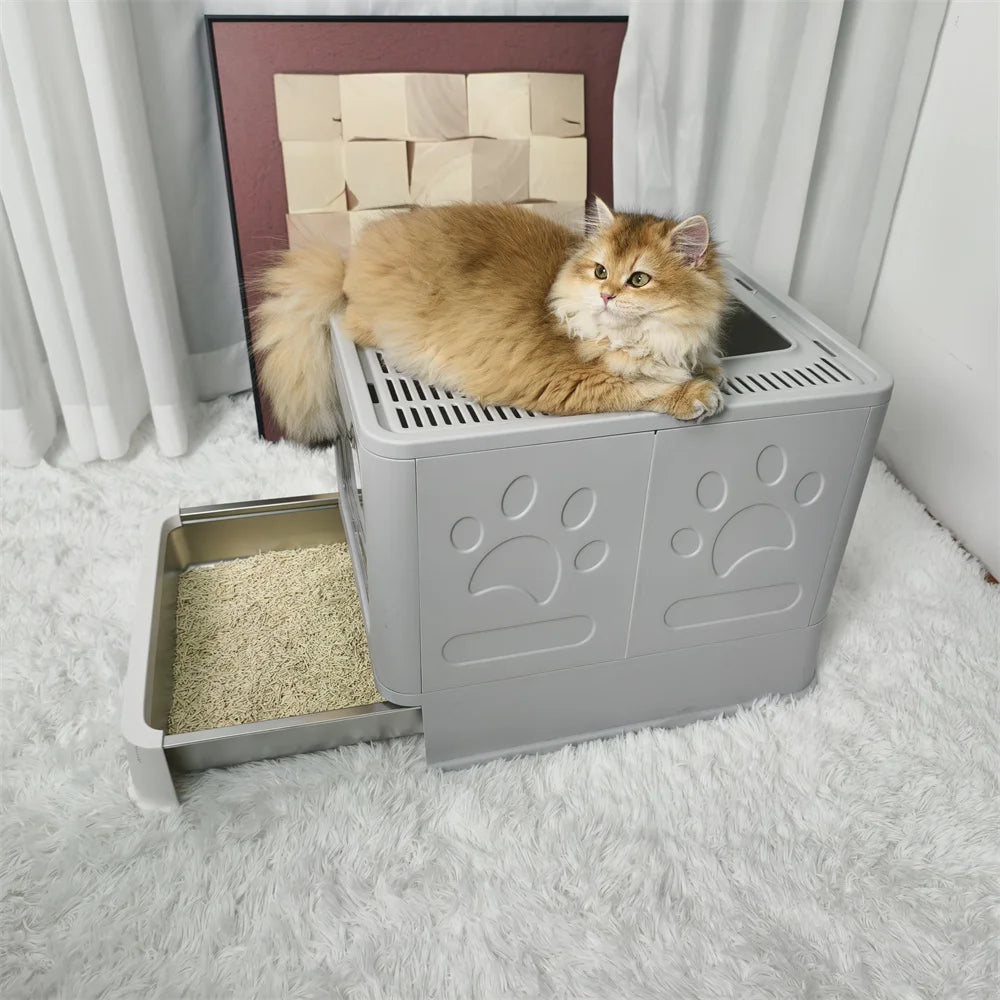 Feature Enclosed Stainless Steel Cat Litter Box Lid Top Entry