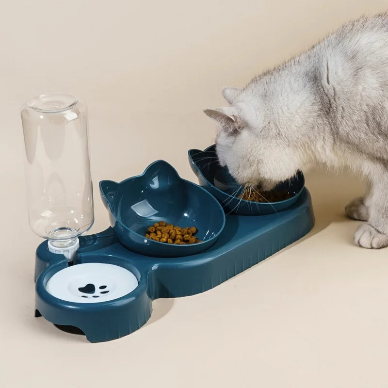 Cat Water Feeder Bowl With Gravity Bottle Tilt Design