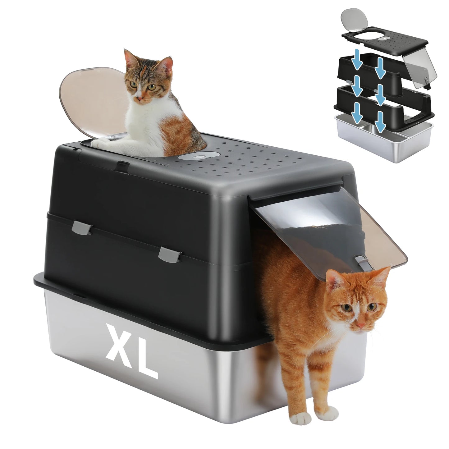 Stainless Steel Cat Litter Box With Scoop Dual Entry