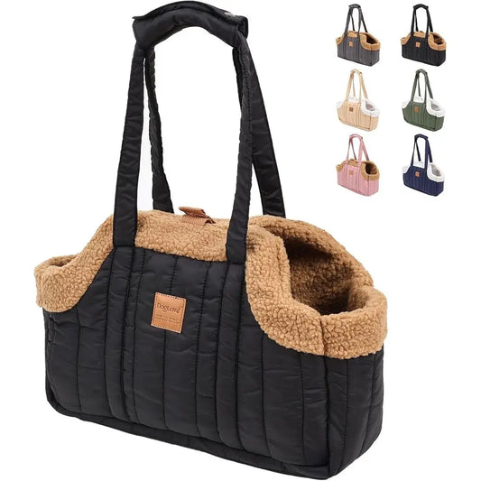 Winter Fleece Dog Carrier Tote Bag With Harness Clip