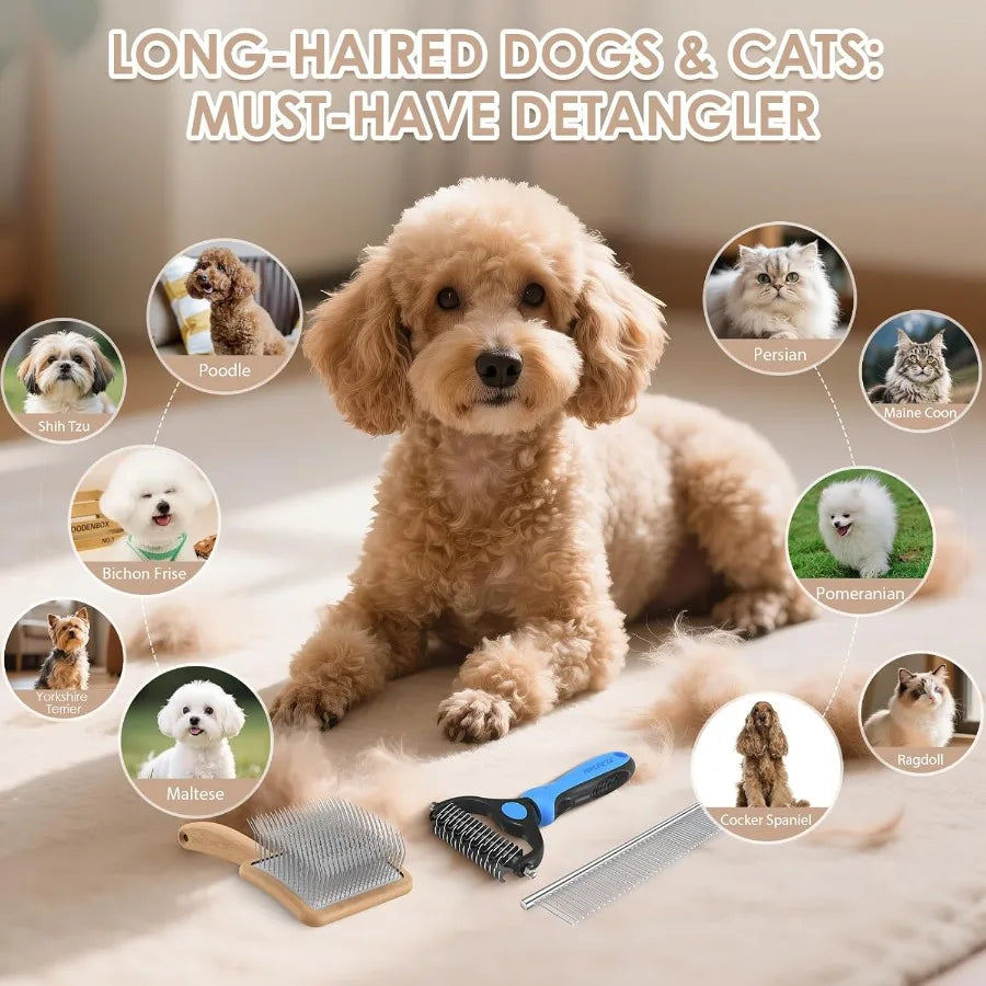 Hign-concerned Slicker Brush For Dogs 3pc Grooming Kit Undercoat Rake