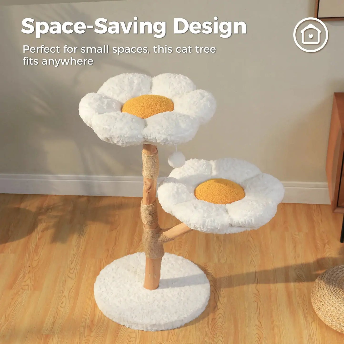 Modern Cat Tree Tower with Natural Solid Wood Scratching Posts Spacious Wicker Basket Luxury Cat Condo Bed for Indoor Cat Toys by Furtastic Pet Essentials
