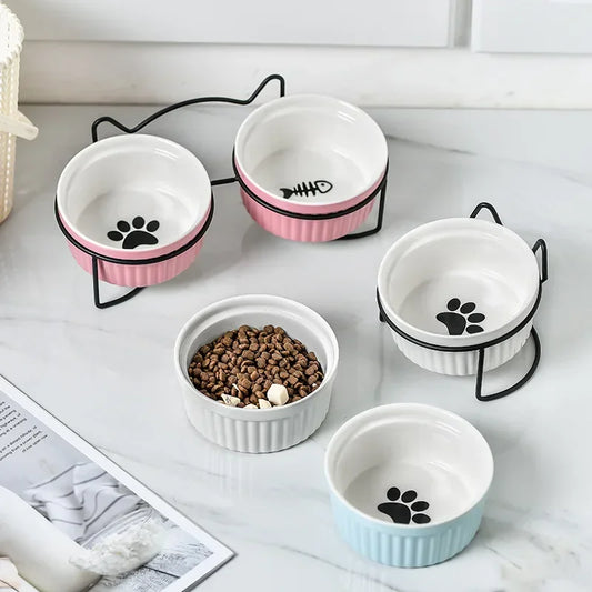 Ceramic Elevated Pet Bowl For Dogs And Cats With Bracket