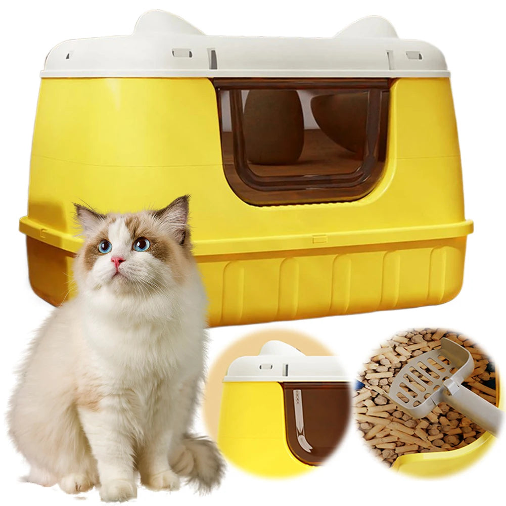 APWIKOGER Cat Litter Pan With Lid Anti Splashing For Large Cats