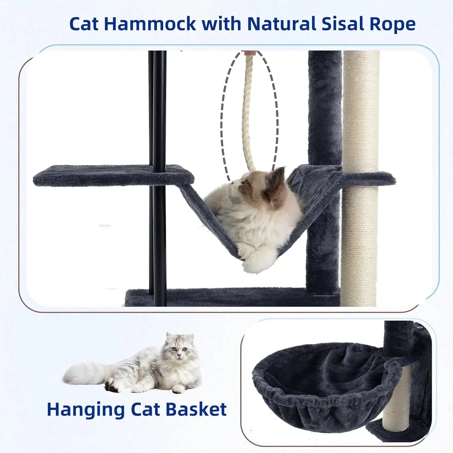Cat Tree Tower for Indoor Cats With Scratching Post Hammock