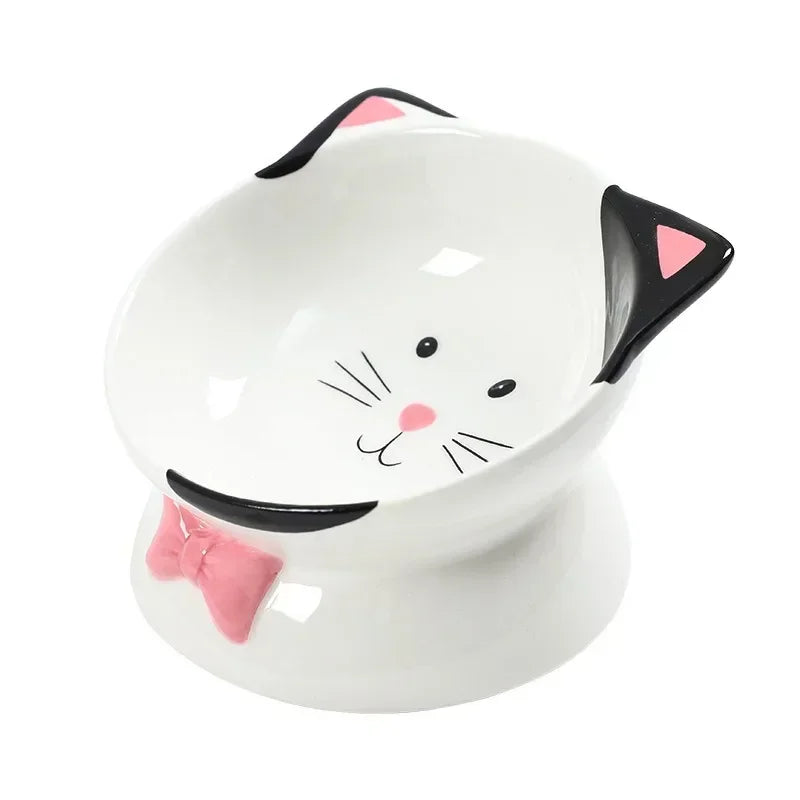 Hign-concerned Cartoon Ceramic High Foot Cat Bowl Cat Head Design