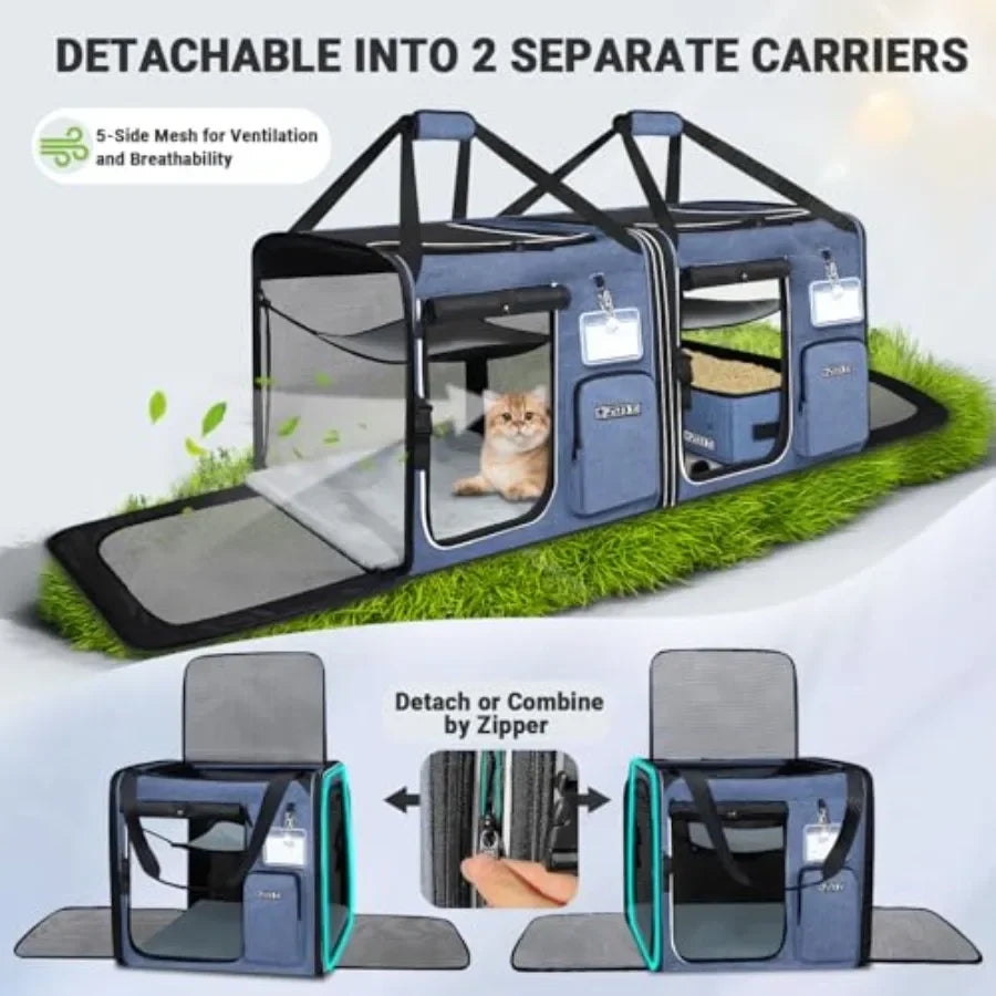 Breed Portable 2in1 Double Cat Carrier Builtin Litter Box