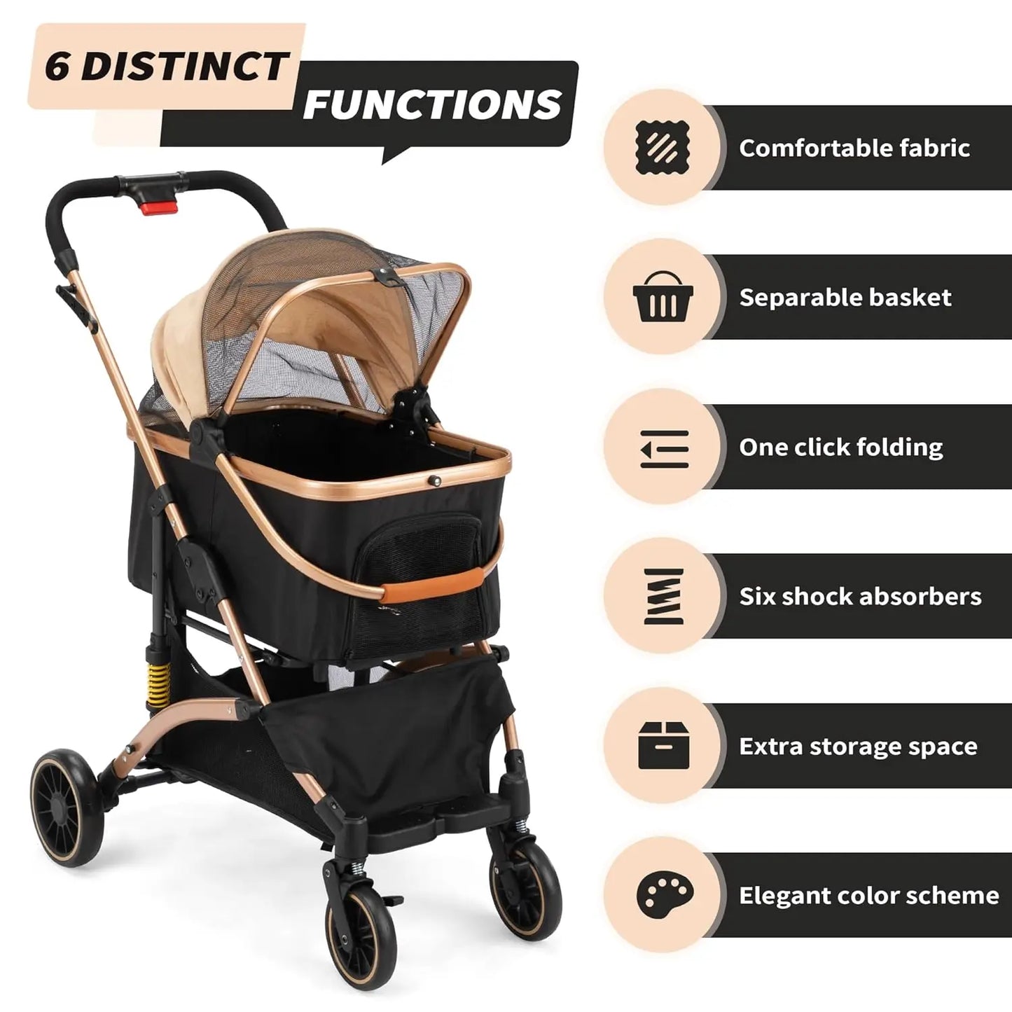 XMSJ 4-Wheel Premium 3-In-1 Foldable Pet Stroller Carrier