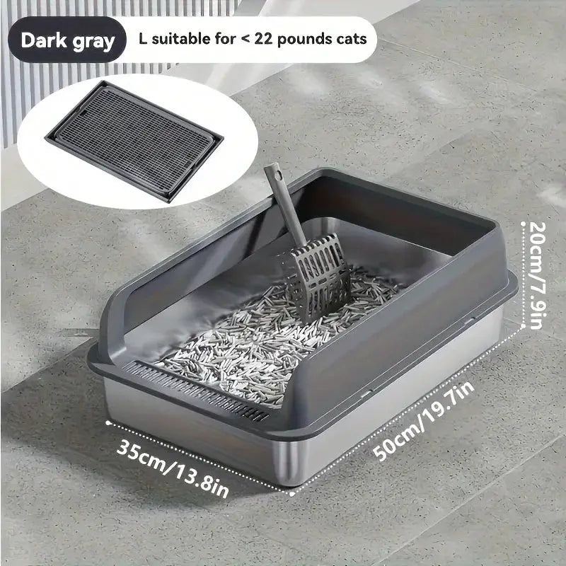 KEMORELA EXtra Large Stainless Steel Cat Litter Box with Lid - Enclosed LitterPan High-Sided Resistant Leak-Proof Cat Litter Mat by Furtastic Pet Essentials