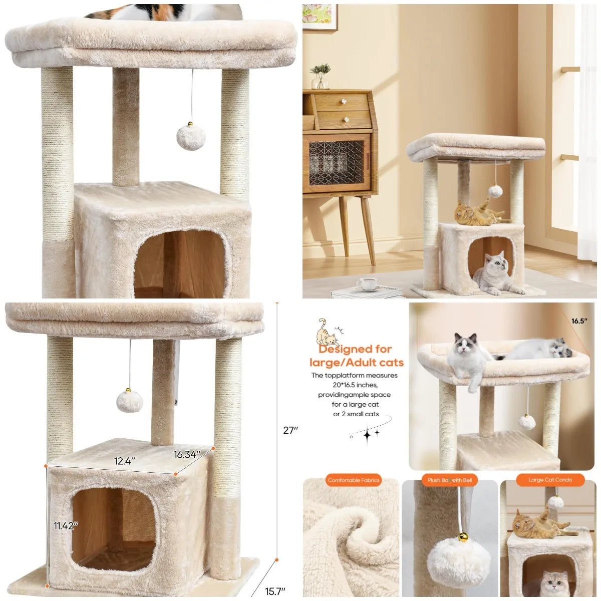 Cat Tree With Scratching Posts And Plush Perch For Cats