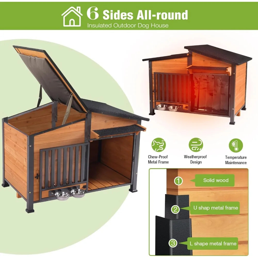 Outdoor Insulated Dog Kennel With Rotatable Metal Frame