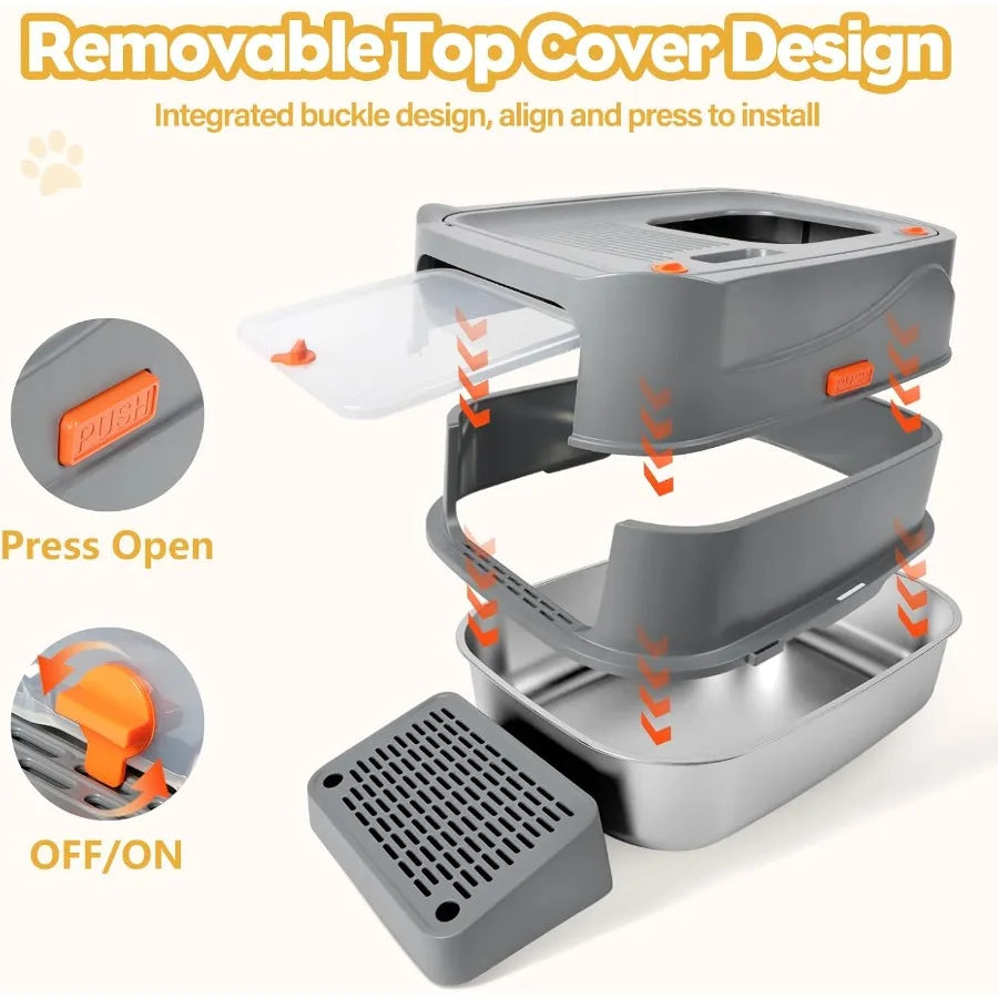 Feature Enclosed Litter Box With FlipTop Lid Builtin Filter