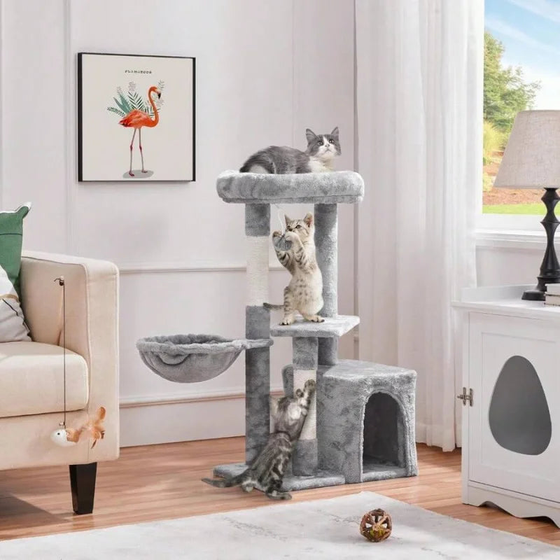 Cat Tree With Condo Platform And Basket For Indoor Cats